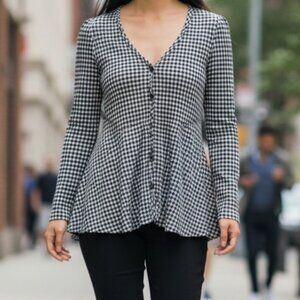 Flax Gingham Plaid Long Sleeve  Fuller Cut Blouse Size Medium (EUC)